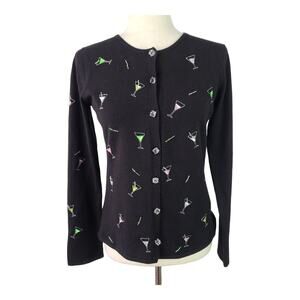 Susan Bristol Black Cocktails Embellished Bling Vintage Cardigan Sweater  Small